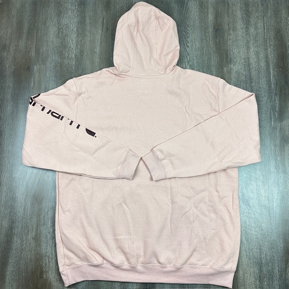 Carhartt Men Loose Fit Midweight Logo Sleeve Graphic Hoodie Sz 2XL Ash Rose Pink - Picture 6 of 9